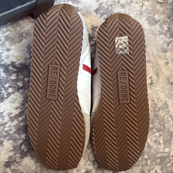 Re/Done White and Gray Sneakers with Red Accents